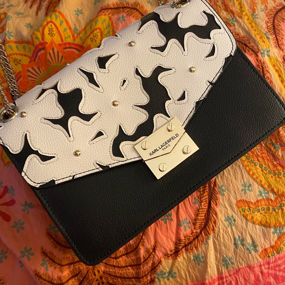 Karl Lagerfeld Monochrome Shoulder Bag with Gold Accents